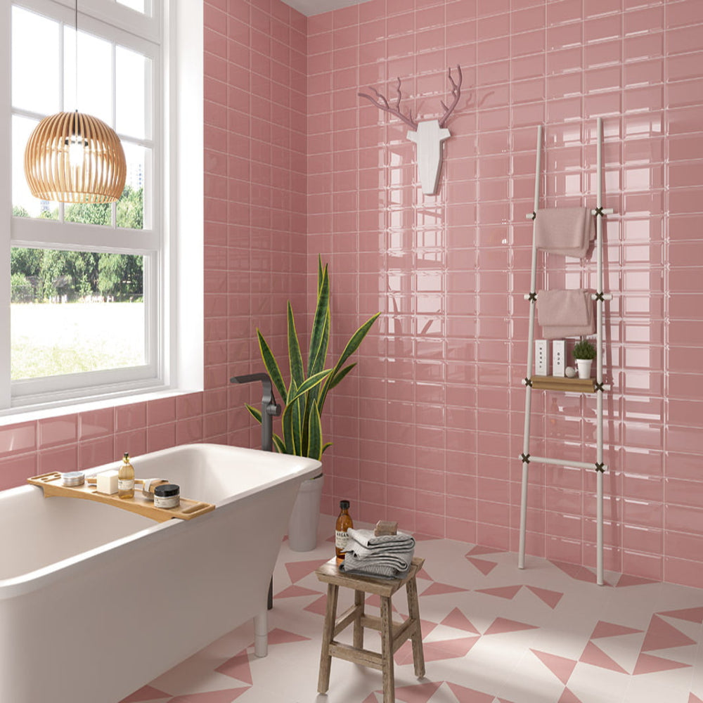 Carrelage Mural Metro Bissel Pink Brillant 10x20 cm de Mainzu