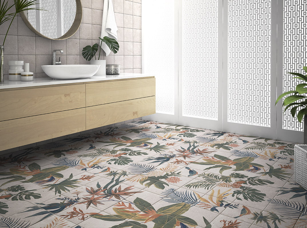 Carrelage Fresque Murale Décor Fleuri Samui 20x20 cm de Mainzu