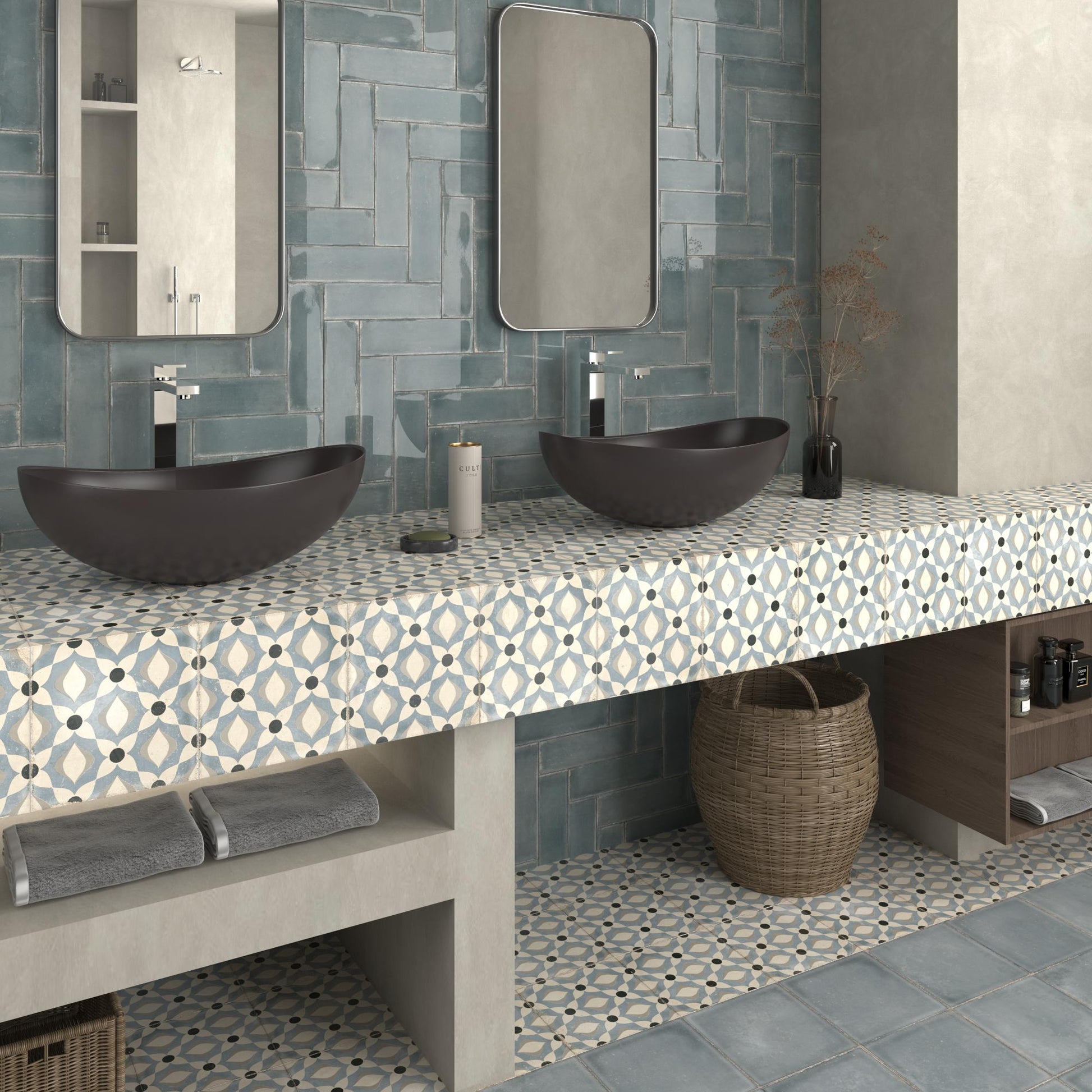 Carrelage effet Zellige Atlantique Bleu 6,9x24 cm de Dune