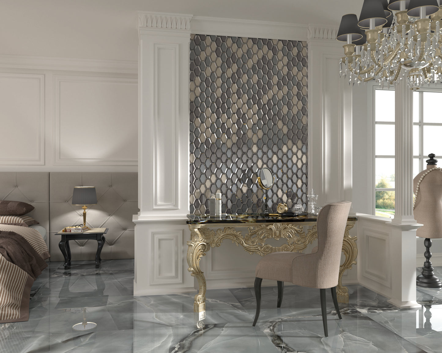 Carrelage Effet Marbre Selene Dark Poli Brillant 90X90 cm de Dune