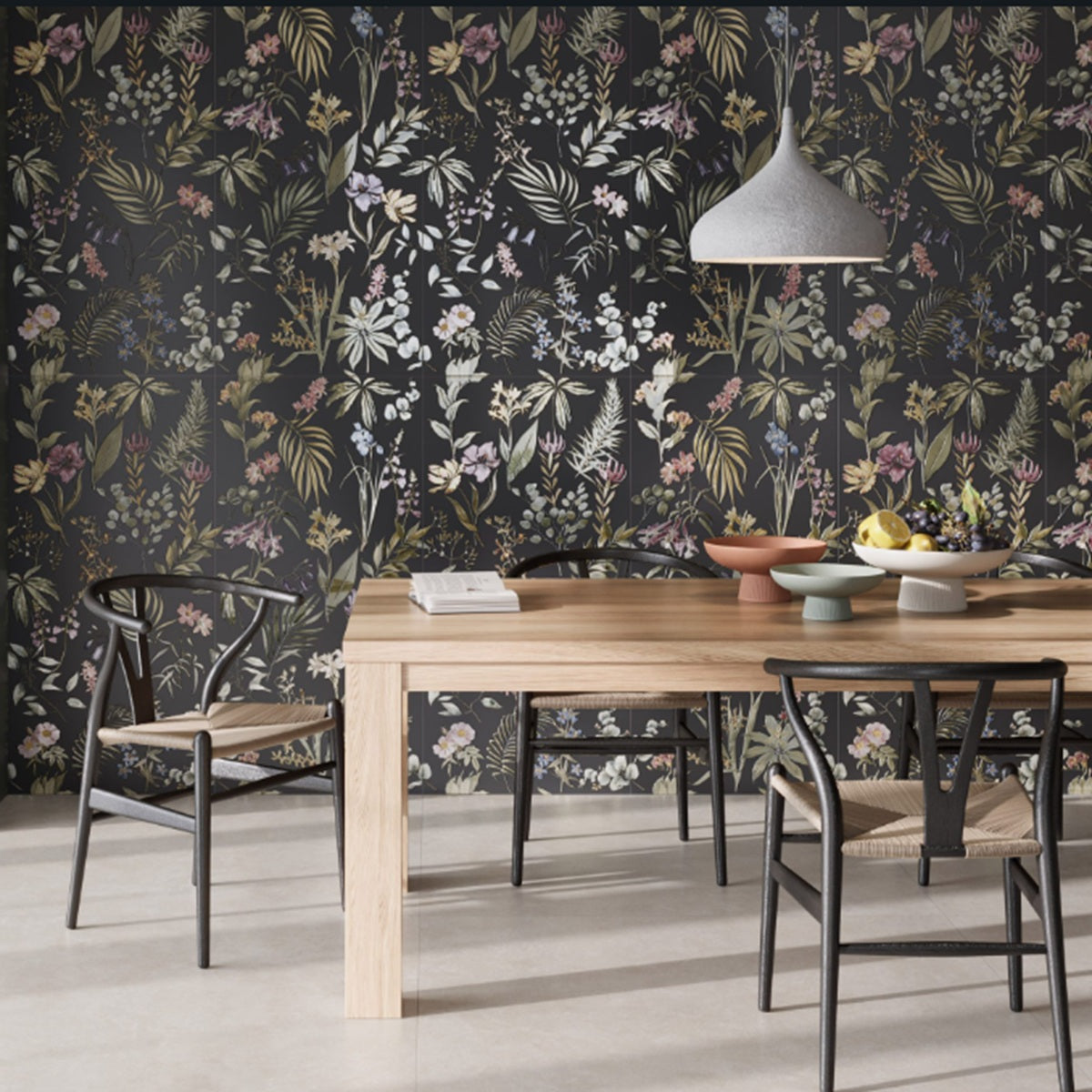 Carrelage Mural Fleuri Rectifie Re Botanica Coal 60x120 cm