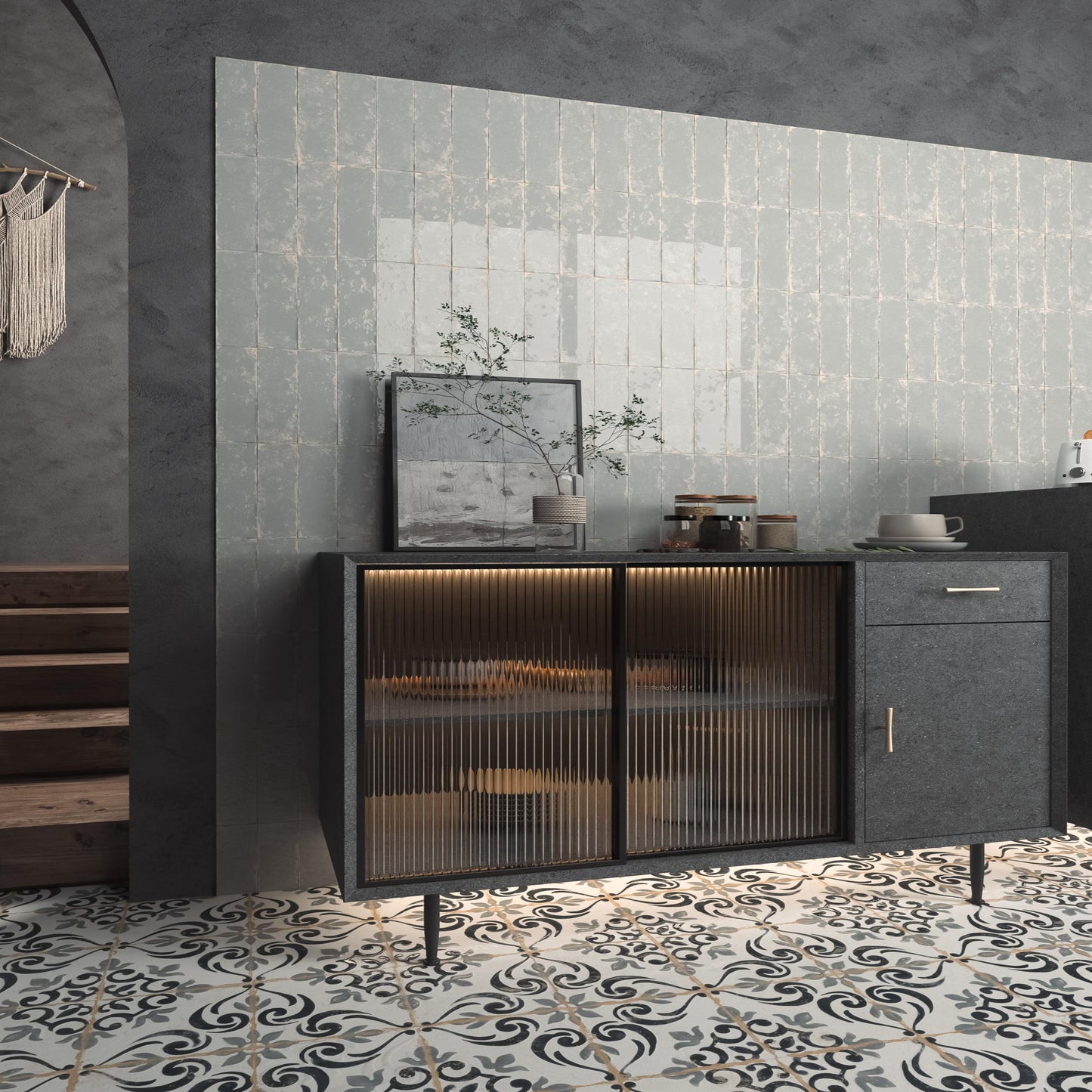 Carrelage Effet Carreau de Ciment Barraquetes Marengo 20x20 cm de Dune