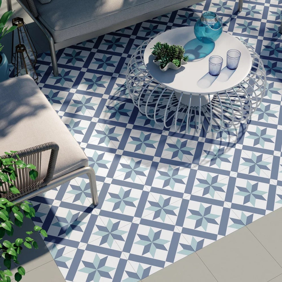 Carrelage Effet carreaux de ciment Hanoi Star Blue 33x33 cm de Realonda