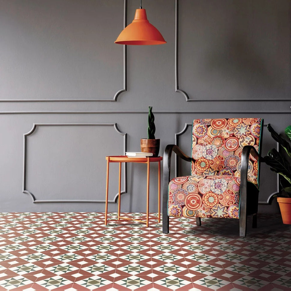 Carrelage Effet Carreau de Ciment Terracotta Kompas Vetro 20x20 cm de Nanda Tiles