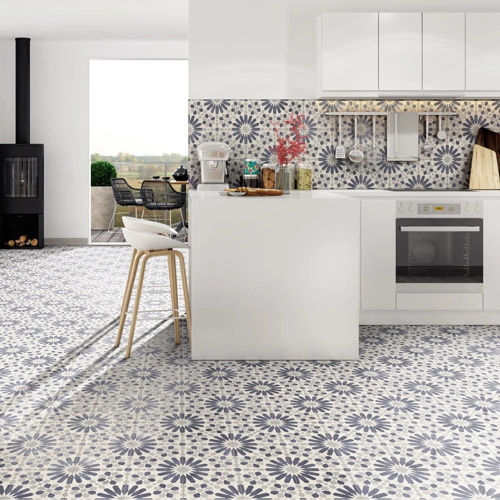 Echantillon carrelage Effet Carreau de Ciment Marrakech Blue 44x44 cm