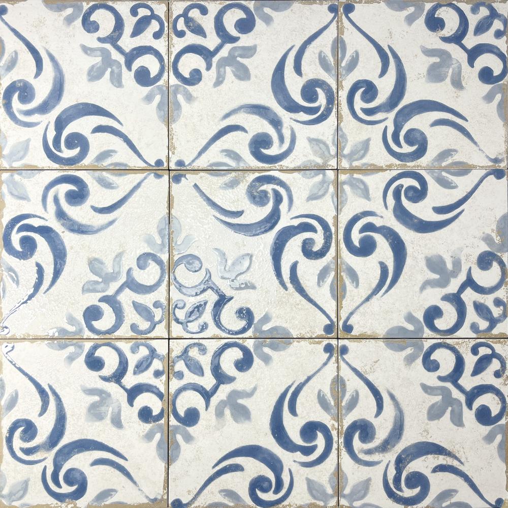 Carrelage Effet Carreau de Ciment Vieilli Barraquetes Azul 20x20 cm de Dune