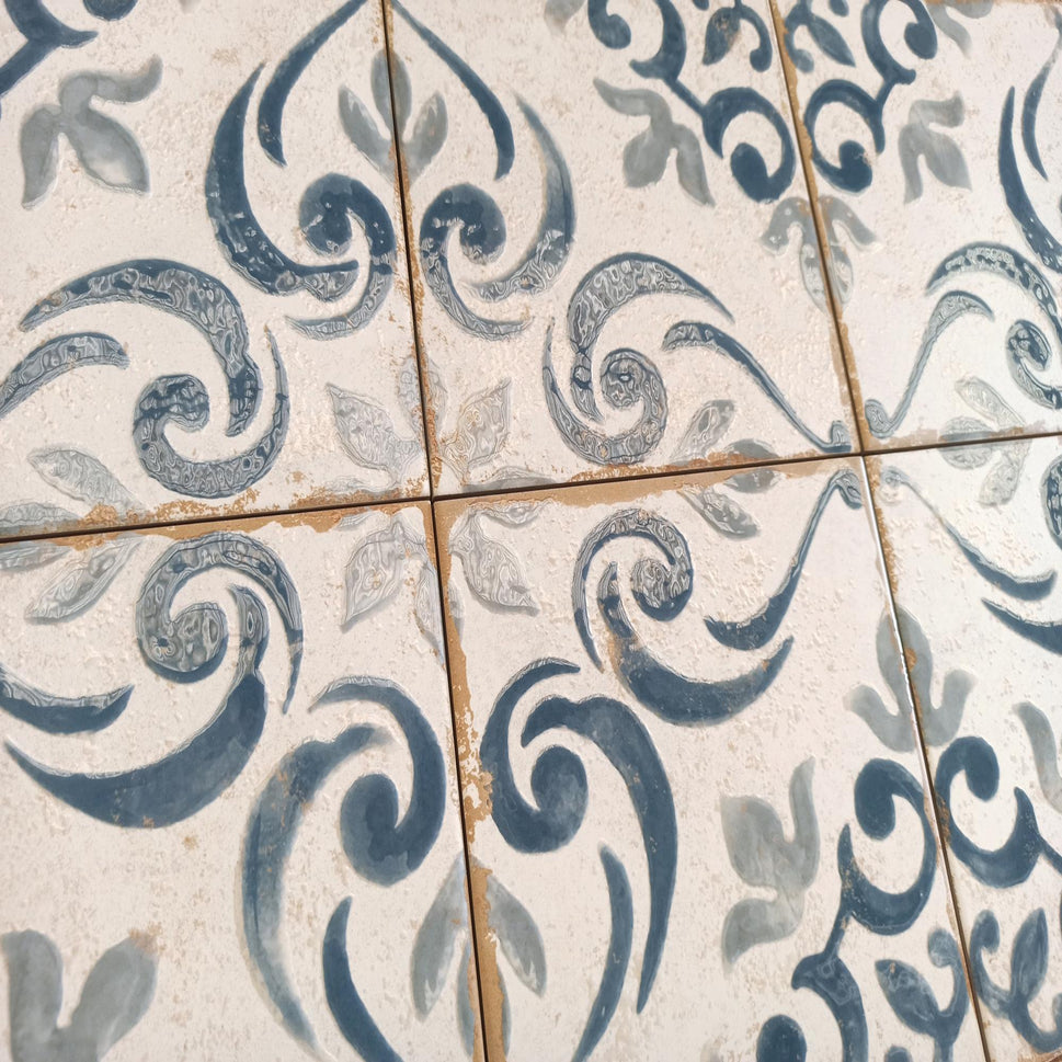 Carrelage Effet Carreau de Ciment Vieilli Barraquetes Azul 20x20 cm de Dune