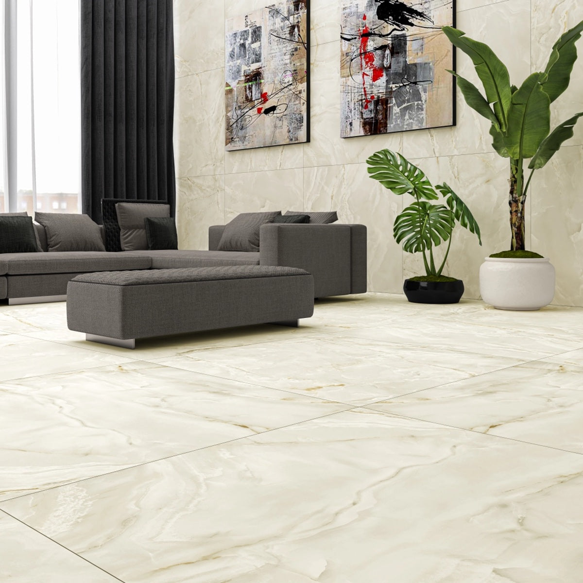 Carrelage Effet Marbre Eternal Beige Brillant 60x120 cm de Ecoceramic