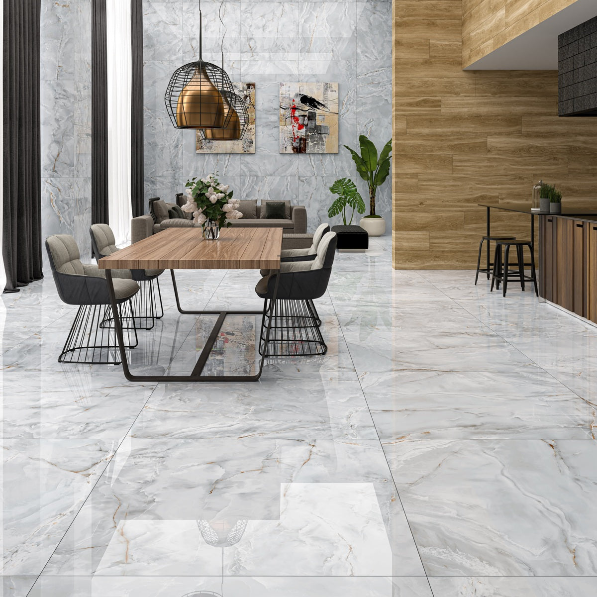 Carrelage Effet Marbre Eternal Pearl Brillant 60x120 cm de Ecoceramic