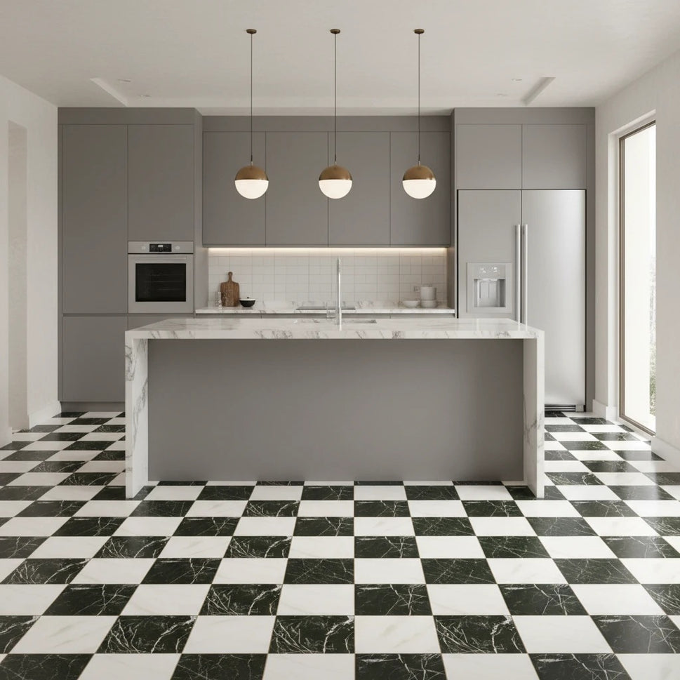Carrelage Effet Marbre Chess Marquina Gold 44x44 cm de Realonda