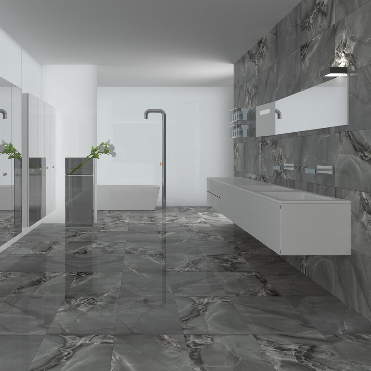 Carrelage Effet Marbre Selene Dark Poli Brillant 60x120 cm de Dune