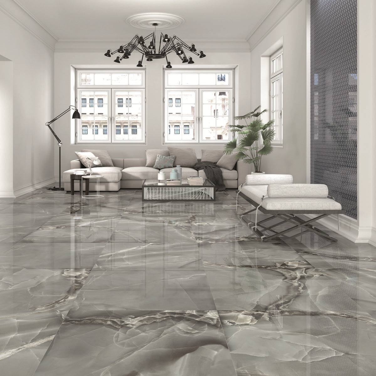Carrelage Effet Marbre Selene Dark Poli Brillant 90X90 cm de Dune