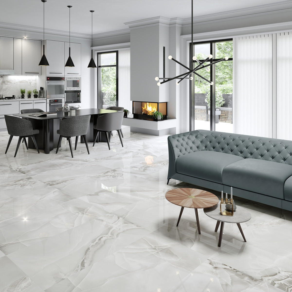 Carrelage Effet Marbre Selene Grey Poli Brillant 60x120 cm de Dune