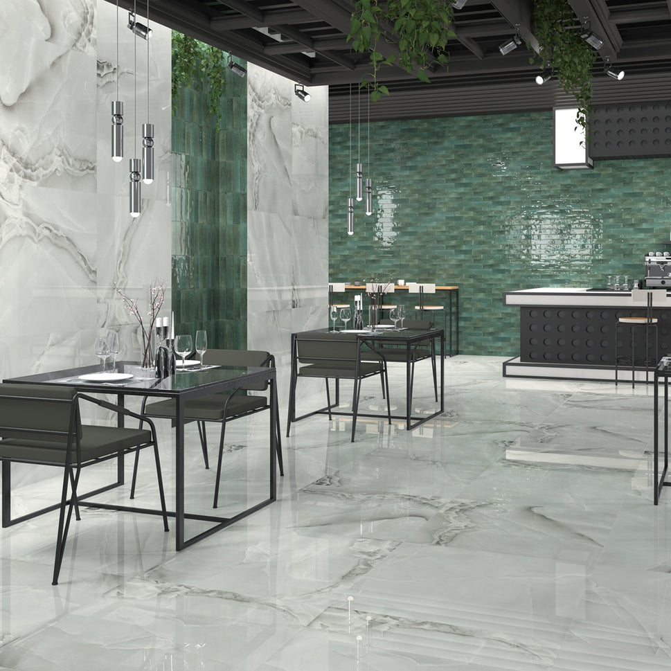 Carrelage Effet Marbre Selene Grey Poli Brillant 90X90 cm de Dune