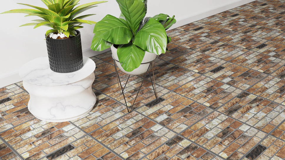 Carrelage Terrasse Effet Pierre Pave Bussaco Marron 33,5 x 33,5 cm