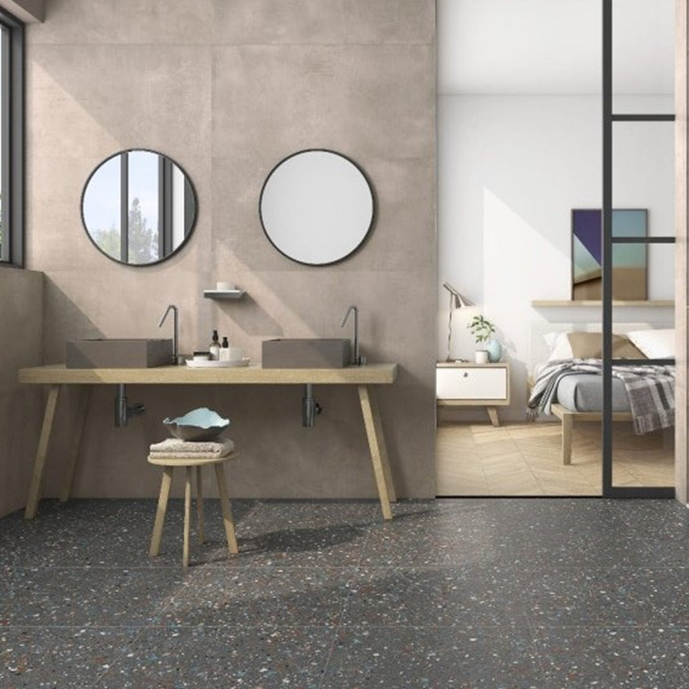 Carrelage Effet Terrazzo Rectifie Gobi Nero 60x60 cm de Prissmacer