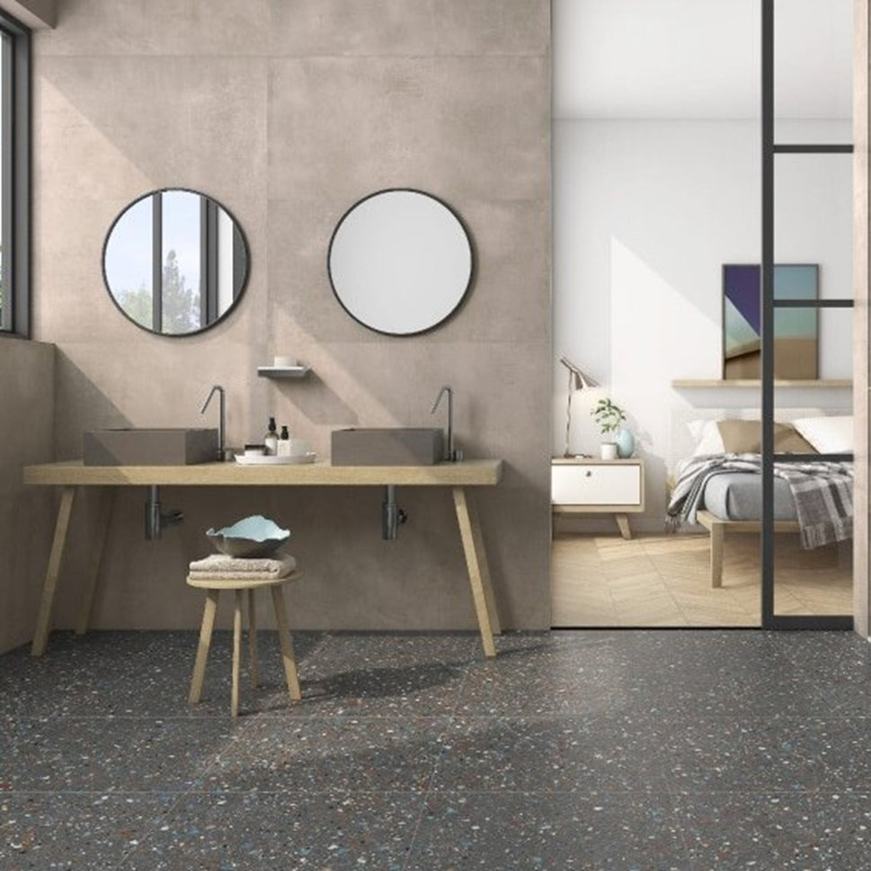 Carrelage Effet Terrazzo Rectifie Gobi Nero 60x60 cm de Prissmacer