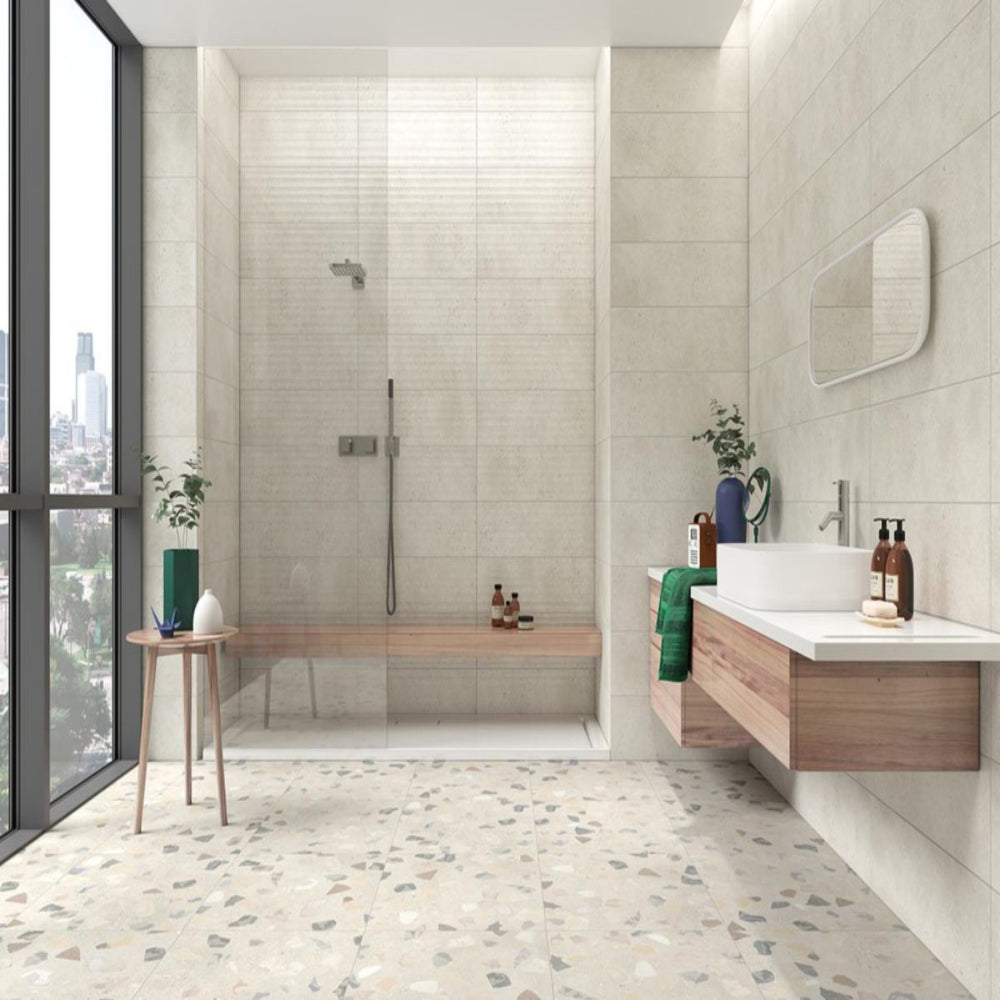 Carrelage Effet Terrazzo rectifie Retro Bone 60x60 cm de Cinca