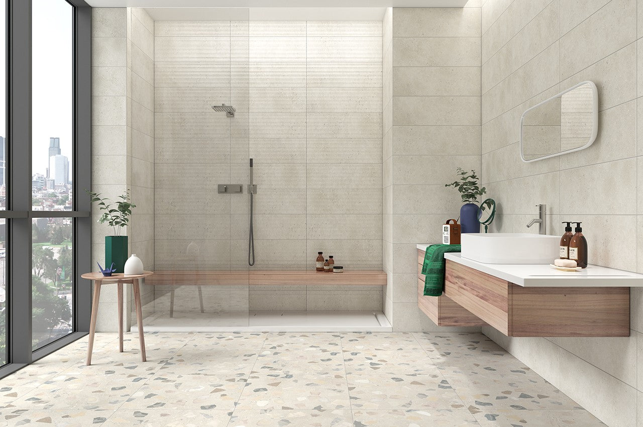 Carrelage Effet Terrazzo rectifie Retro Bone 60x120 cm de Cinca