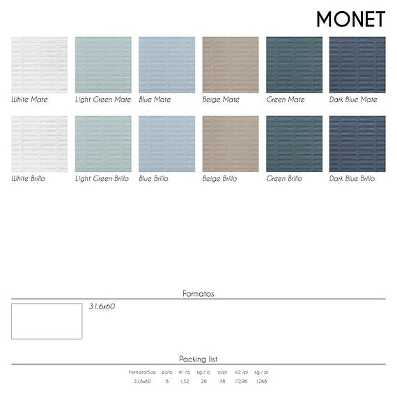 Carrelage Effet Zellige Monet Blue 31,6x60 cm de Ecoceramic