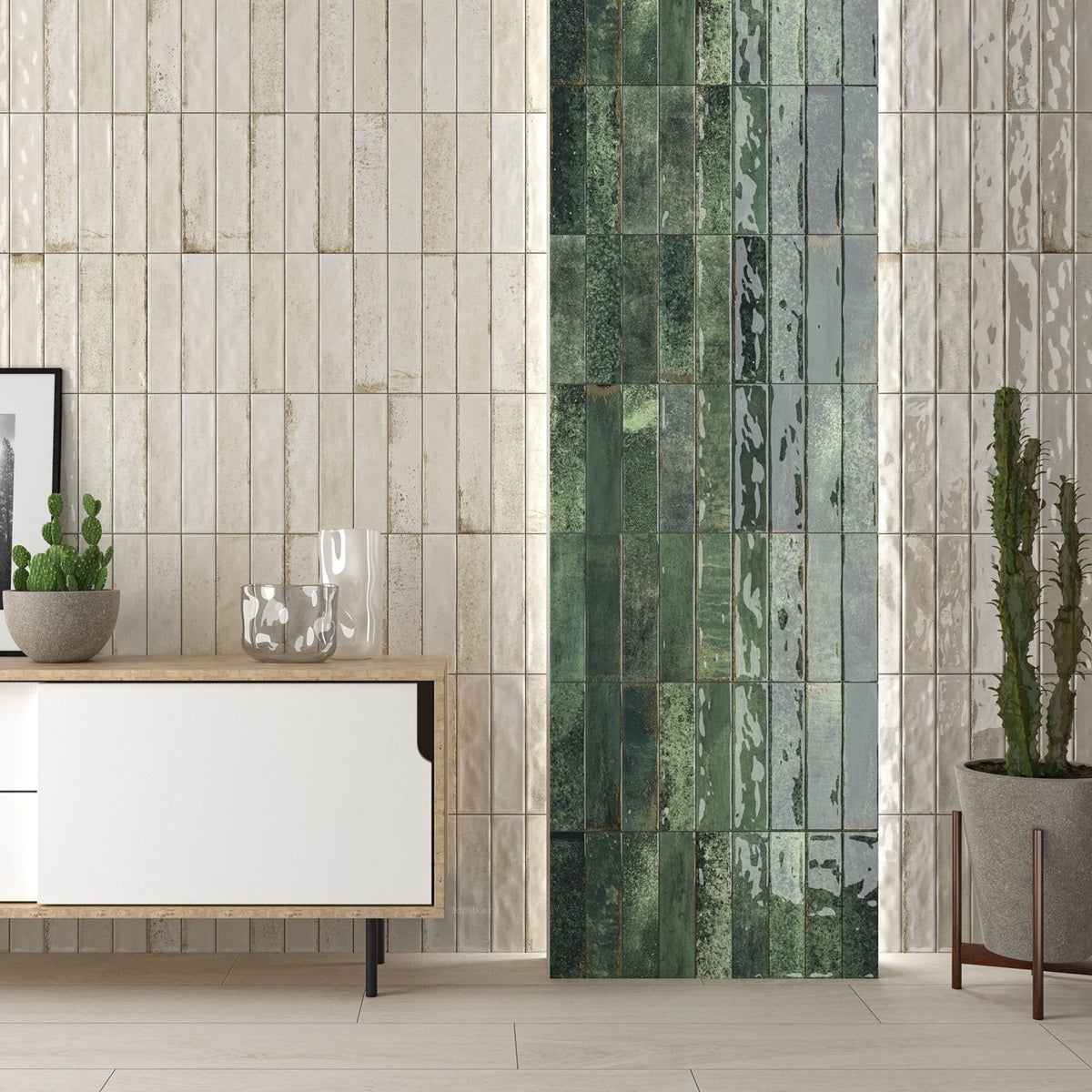 Carrelage effet zellige ASLY Green 7,5x30 cm