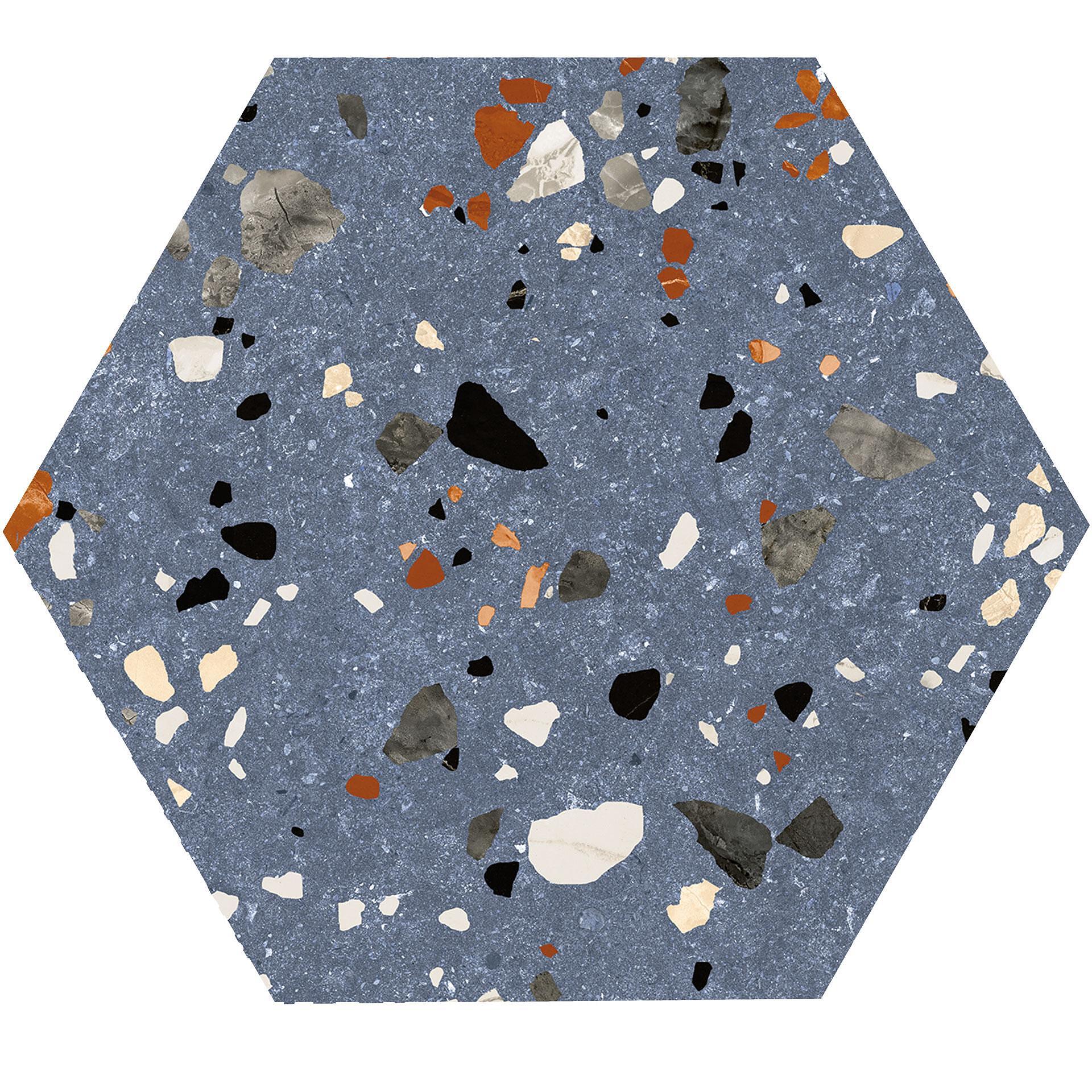 Hexagonal Effet Terrazzo Hex Gobi Blu