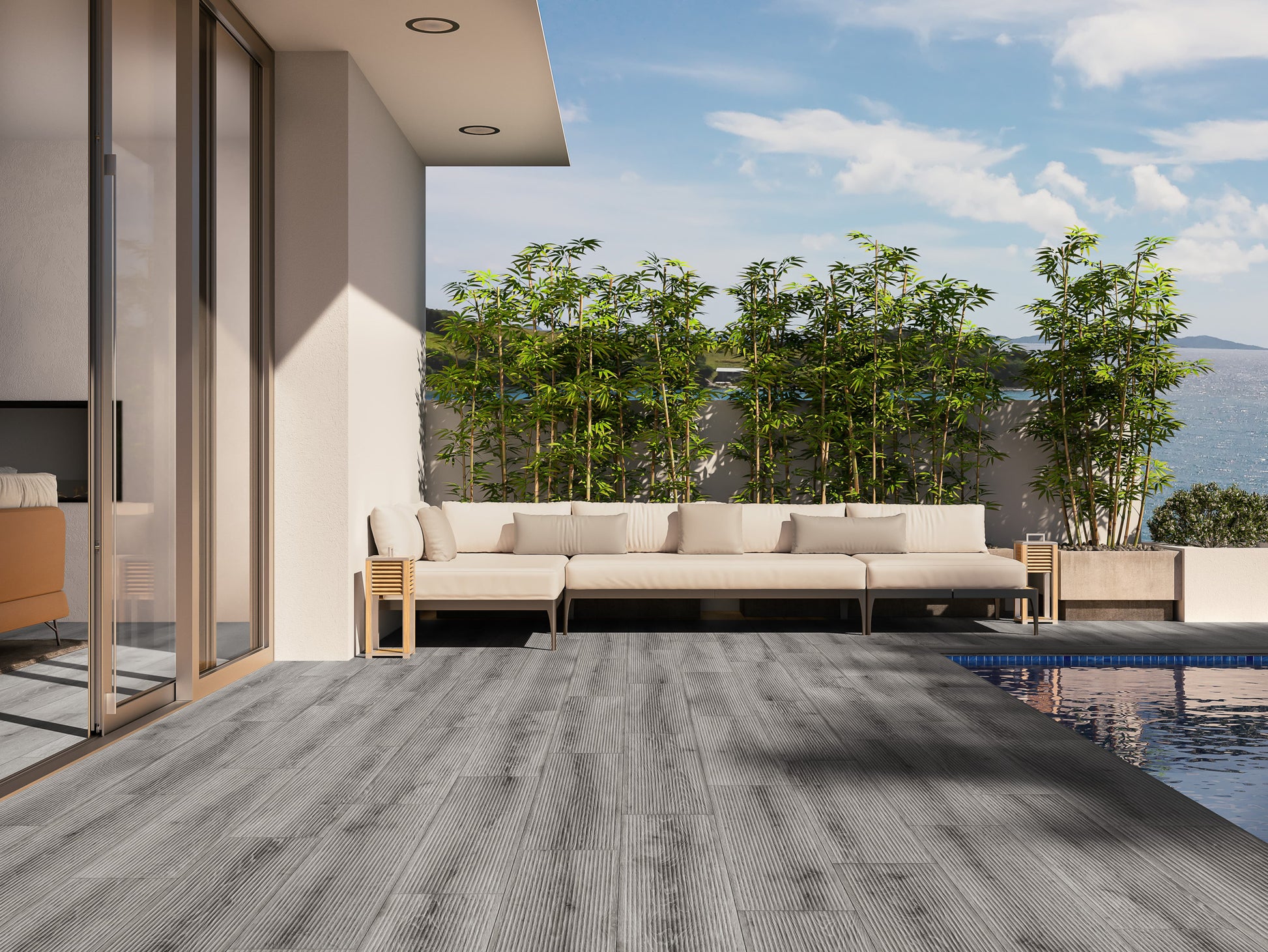 Carrelage Terrasse Borneo Deck Gris Antiderapant 23x120 cm de Ecoceramic