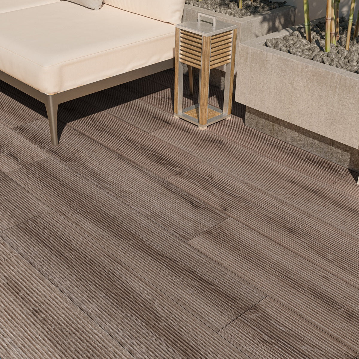 Carrelage Terrasse Borneo Deck Roble Antiderapant 23x120 cm de Ecoceramic