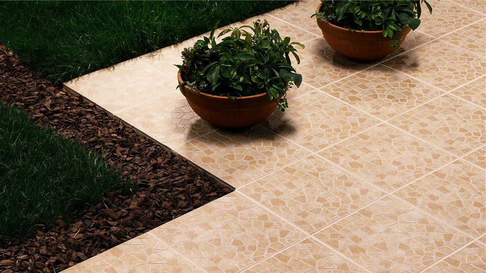 Carrelage Terrasse Effet Pierre Pave Acores Beige 33,5 x 33,5 cm