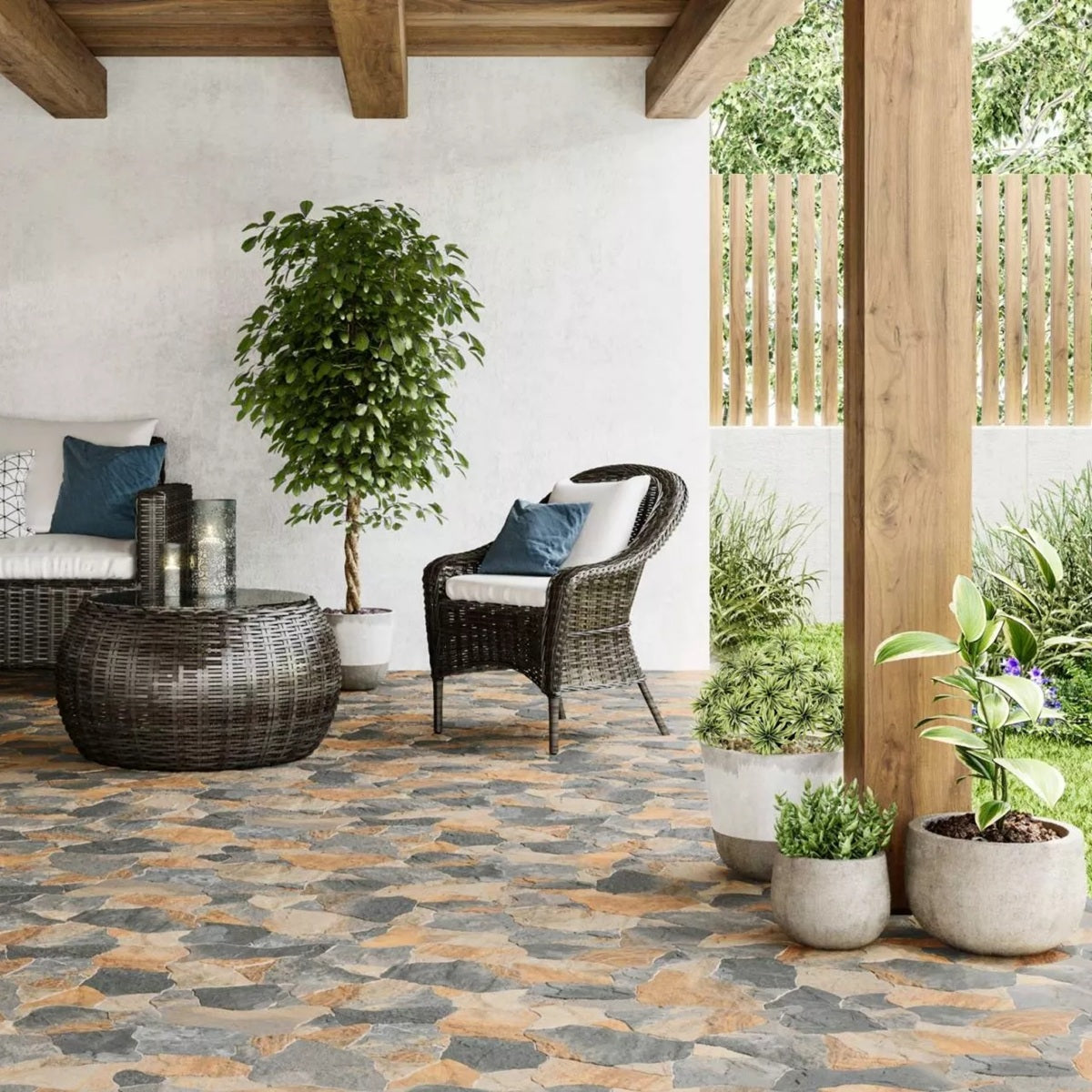 Carrelage Terrasse effet Pierre Slate Indian Flagstone 44x66 cm de Realonda