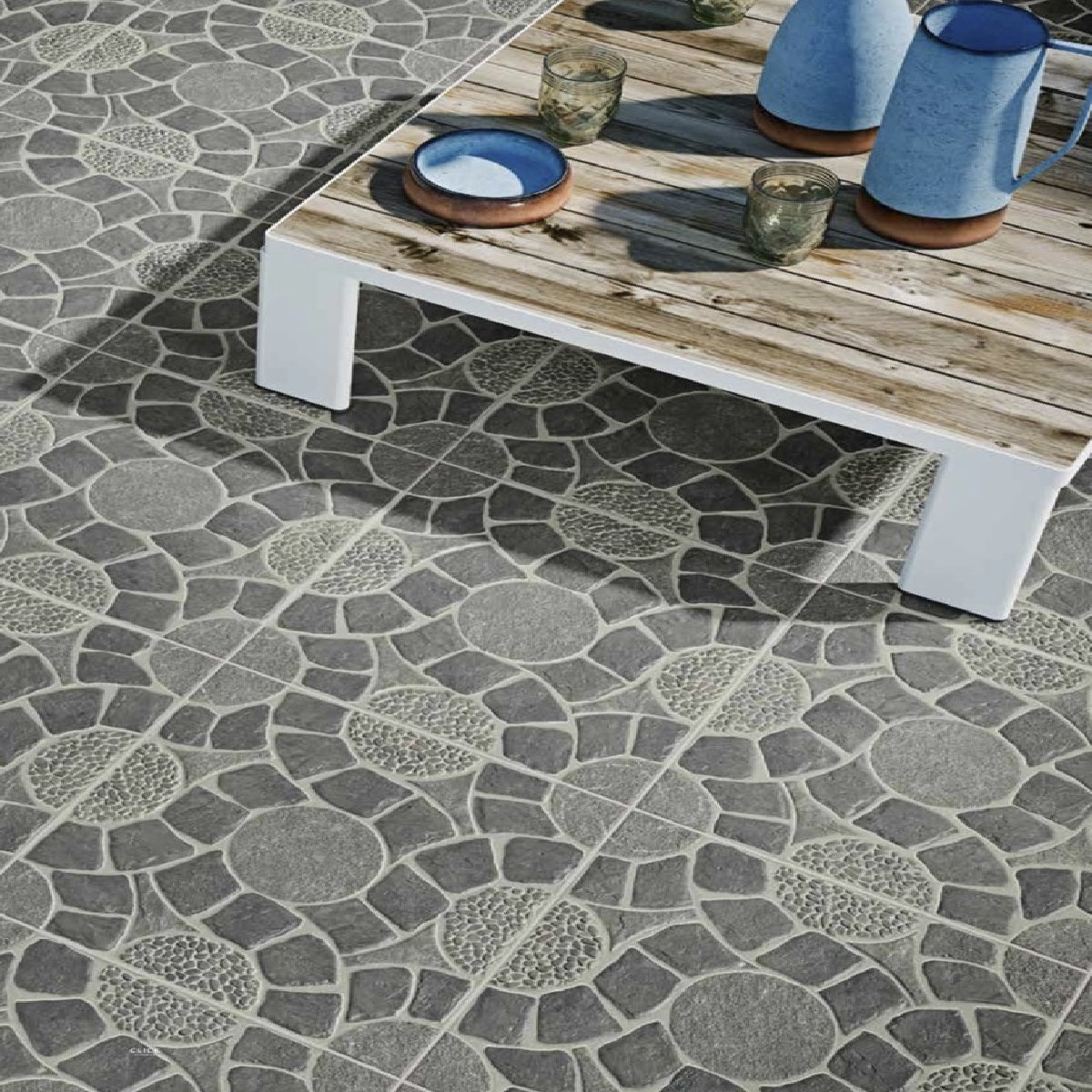 Carrelage Terrasse Effet Pierre Decor Lugo Gris 45x45 cm de Prissmacer