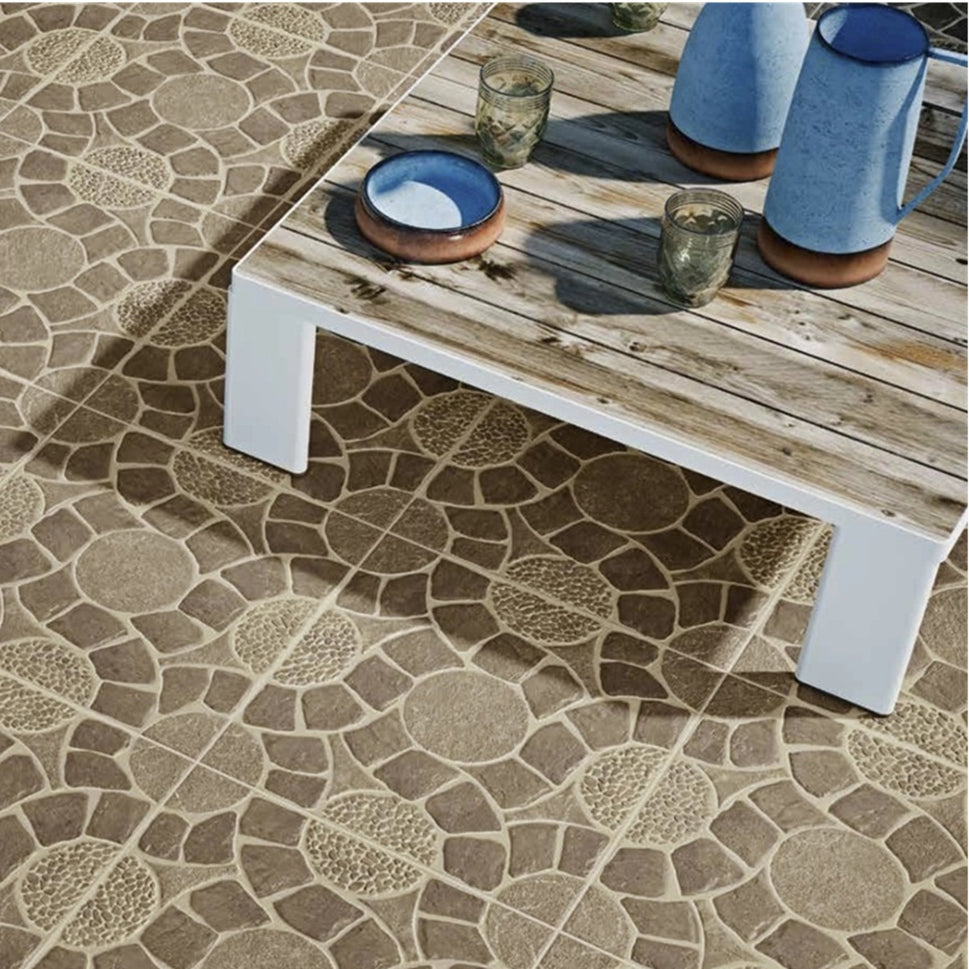 Carrelage Terrasse Effet Pierre Decor Lugo Marron 45x45 cm de Prissmacer