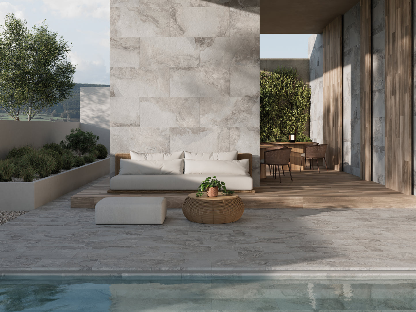 Carrelage Terrasse et Piscine Effet Pierre Hekla Artic de Ecoceramic