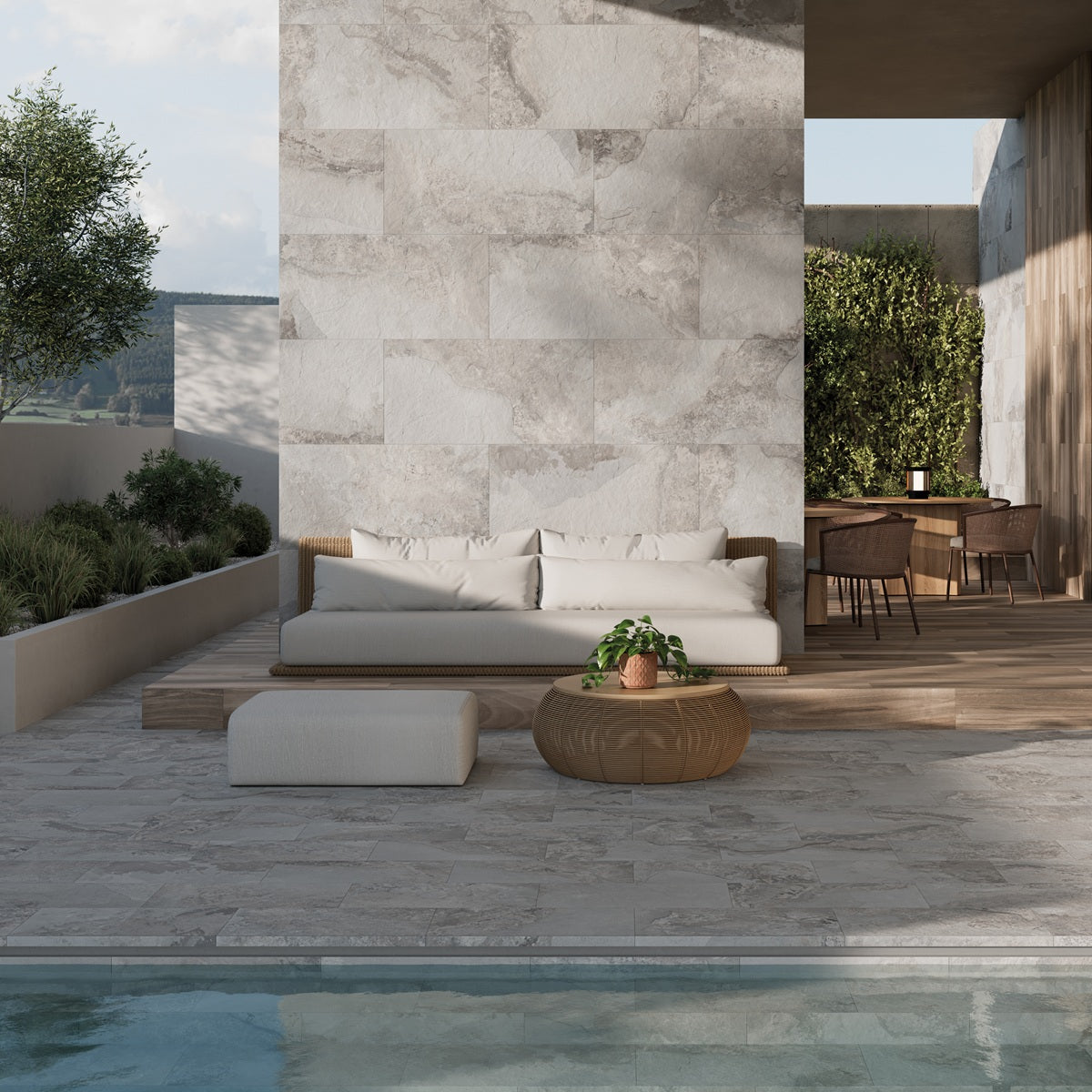 Carrelage Terrasse et Piscine Effet Pierre Hekla Artic de Ecoceramic