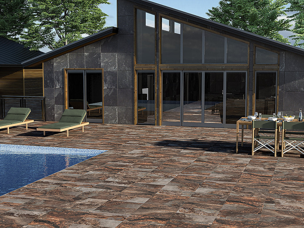 Carrelage Terrasse et Piscine Effet Pierre Hekla Magma de Ecoceramic