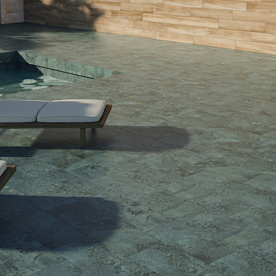 Carrelage Terrasse et Piscine Effet Pierre Kilauea Turquesa 30x60 cm de Ecoceramic