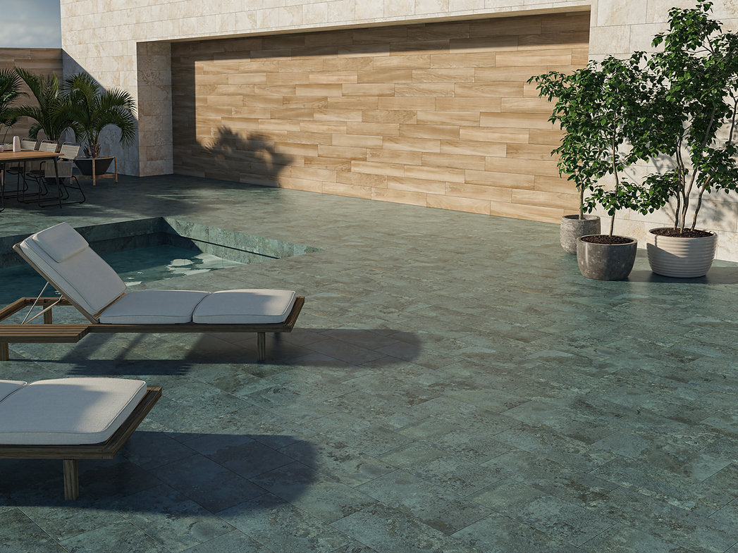 Carrelage Terrasse et Piscine Effet Pierre Kilauea Turquesa 30x60 cm de Ecoceramic