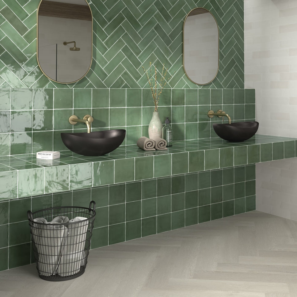 Carrelage Effet Zellige Brillant Tabarca Verde 15x15 cm de Dune
