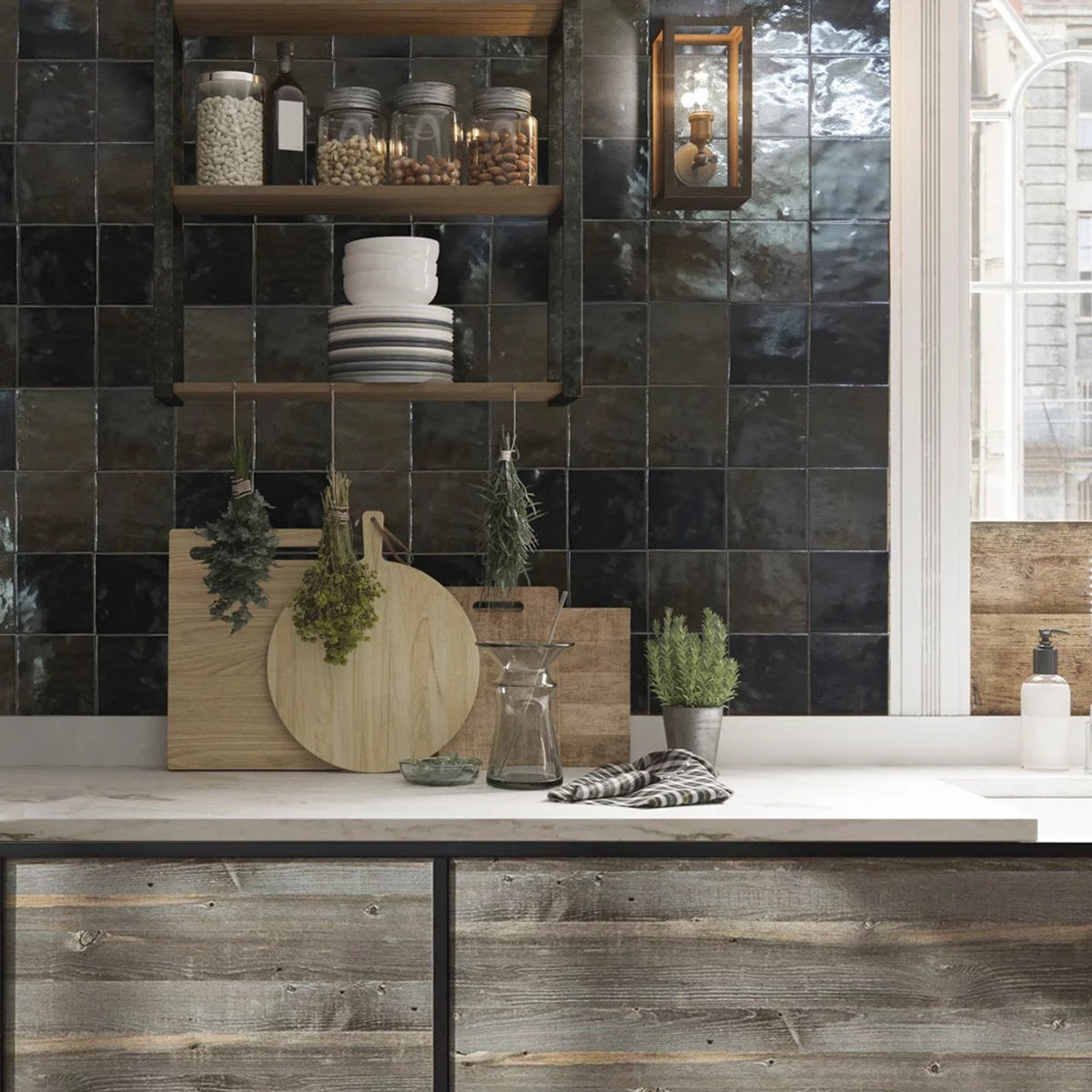 Carrelage Effet Zellige Manara Clay Berber Black 10x10 cm de Nanda Tiles