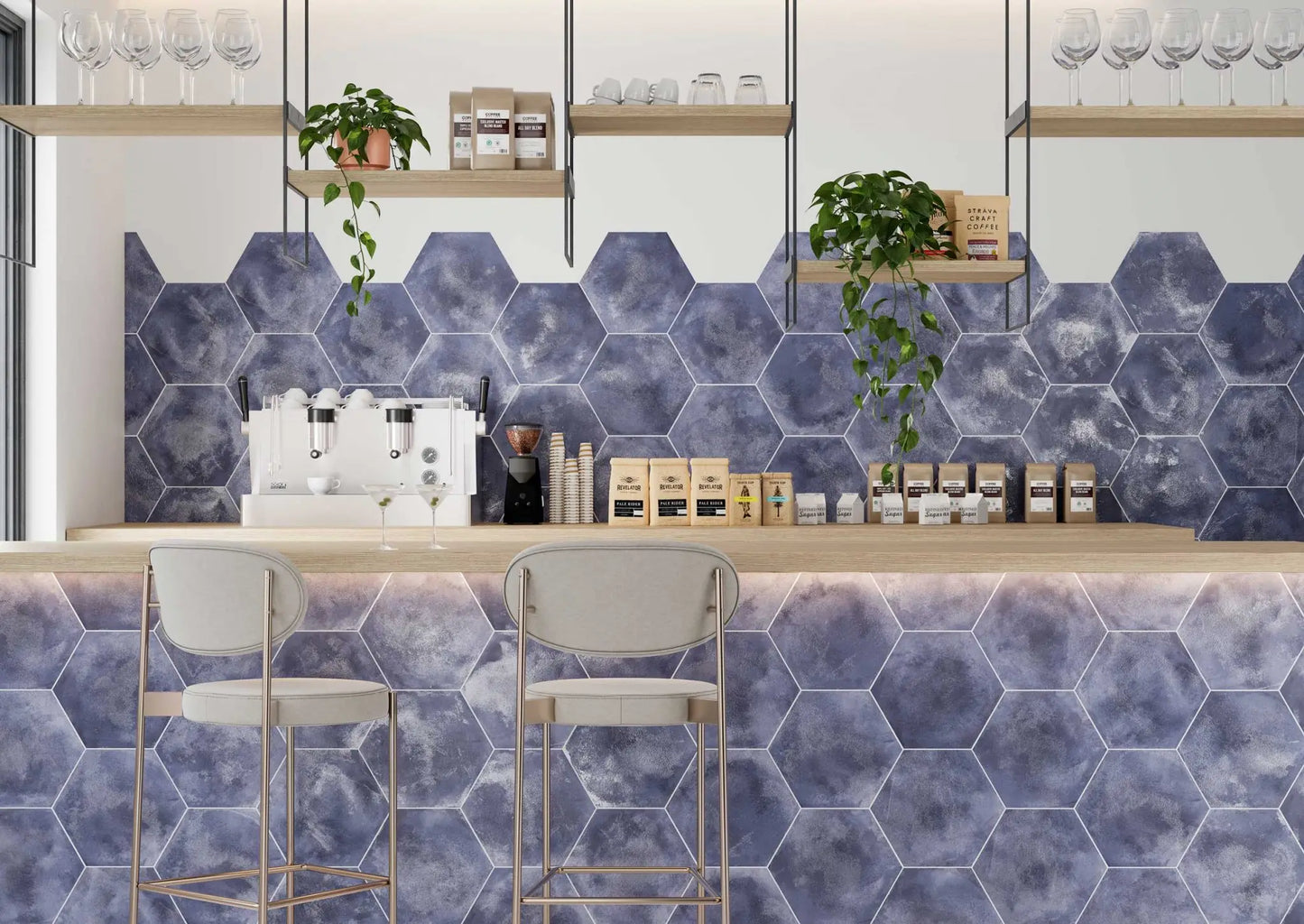 Hexagonal sol et mur HexM Craft Navy 28.5x33 cm de Realonda