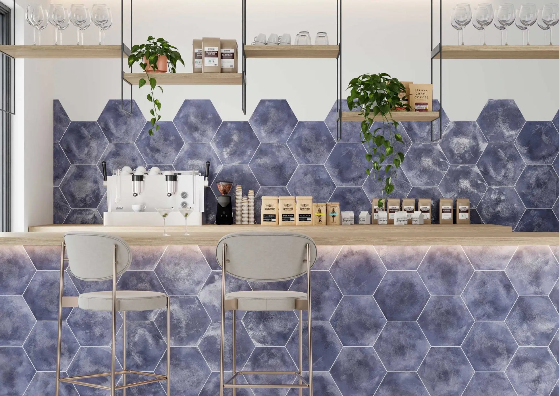 Hexagonal sol et mur HexM Craft Navy 28.5x33 cm de Realonda