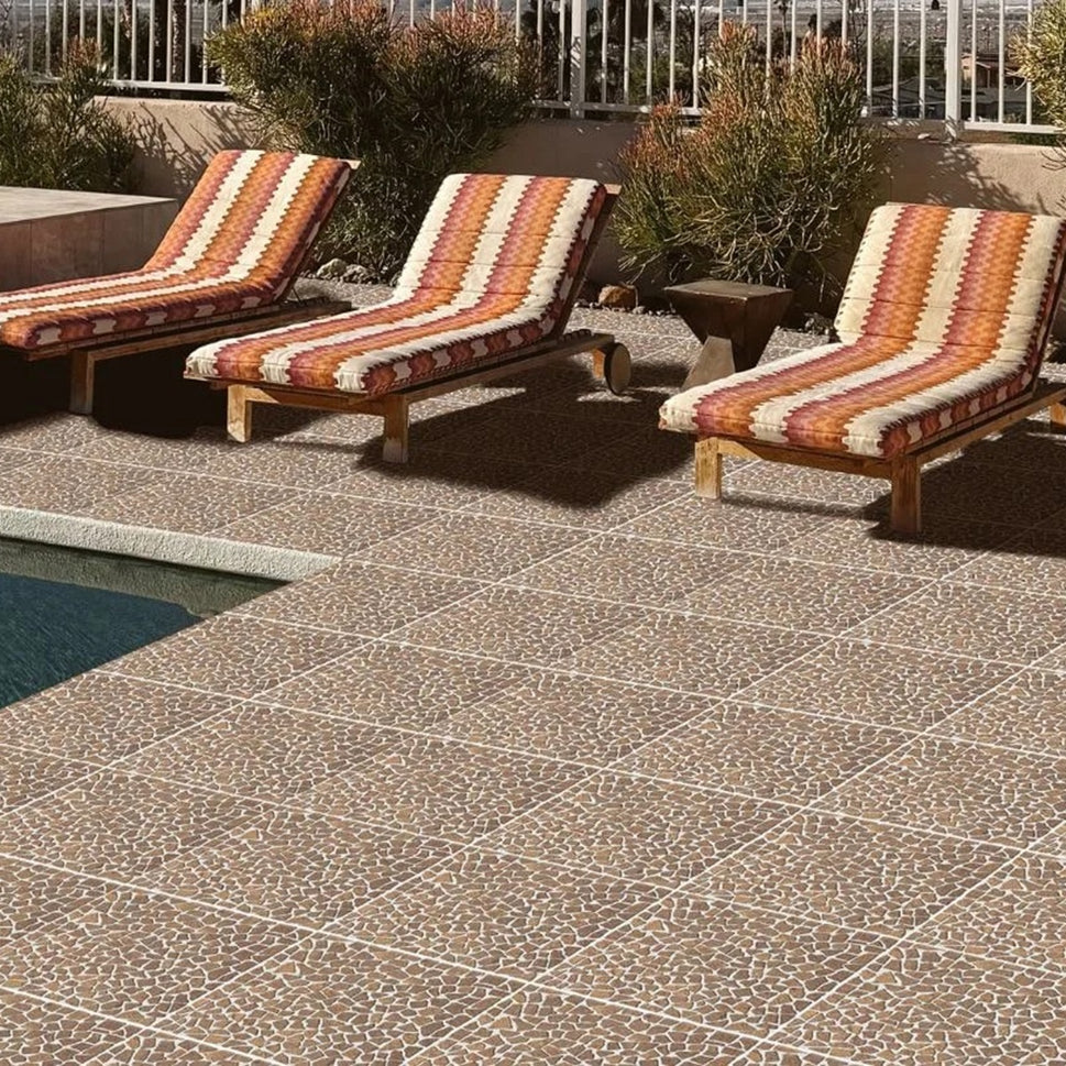 Carrelage Terrasse Effet Pierre Pave Chiado Marron 33,5 x 33,5 cm