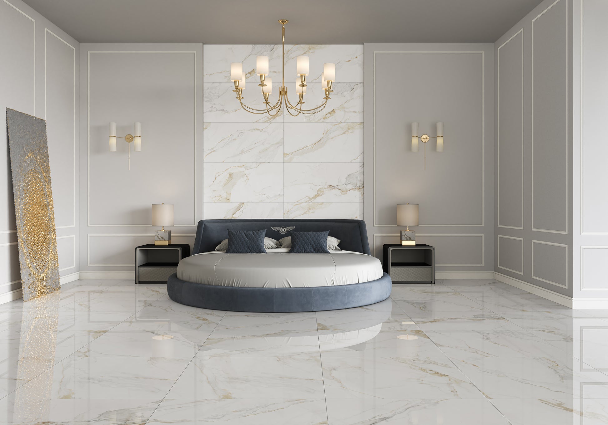Effet Marbre Blanc et Or Marshall Gold Mat ou Brillant 75x150 cm de Ecoceramic