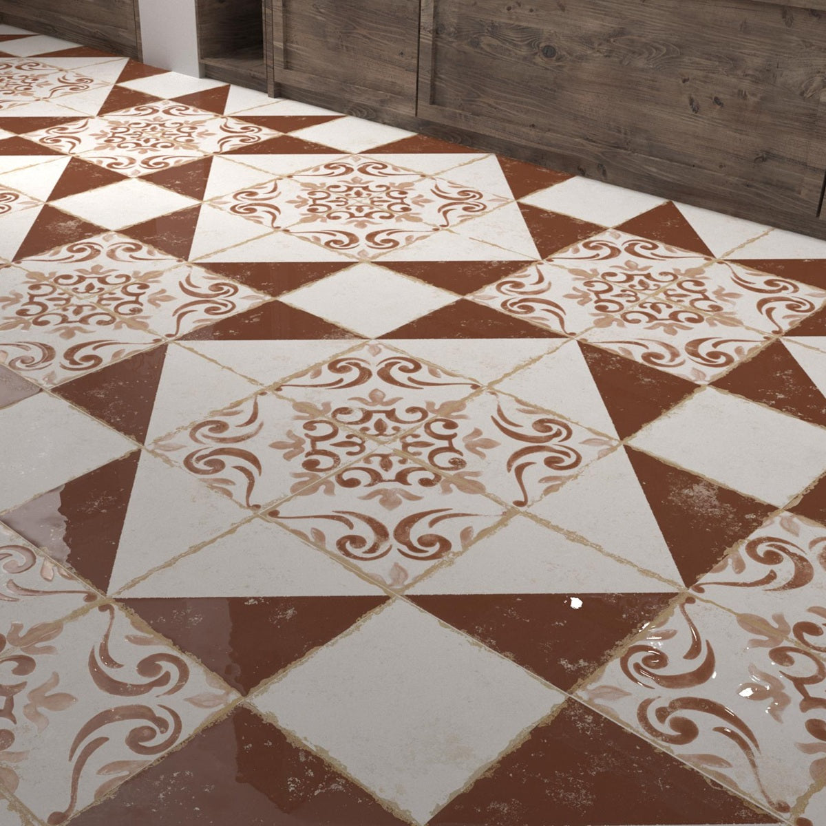 Carrelage Effet Carreau de Ciment Vieilli Cabanyal Teja 20x20 cm de Dune
