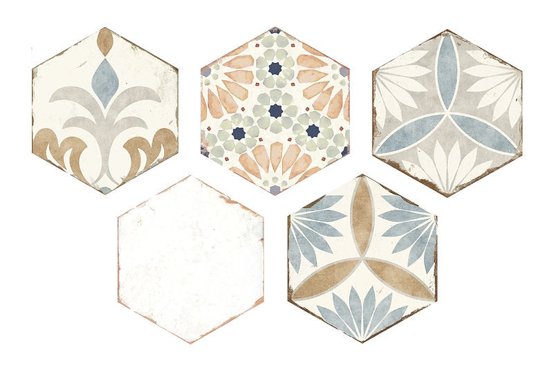 Echantillon Hexagonal effet Carreaux de Ciment Bohemia 21x25 cm