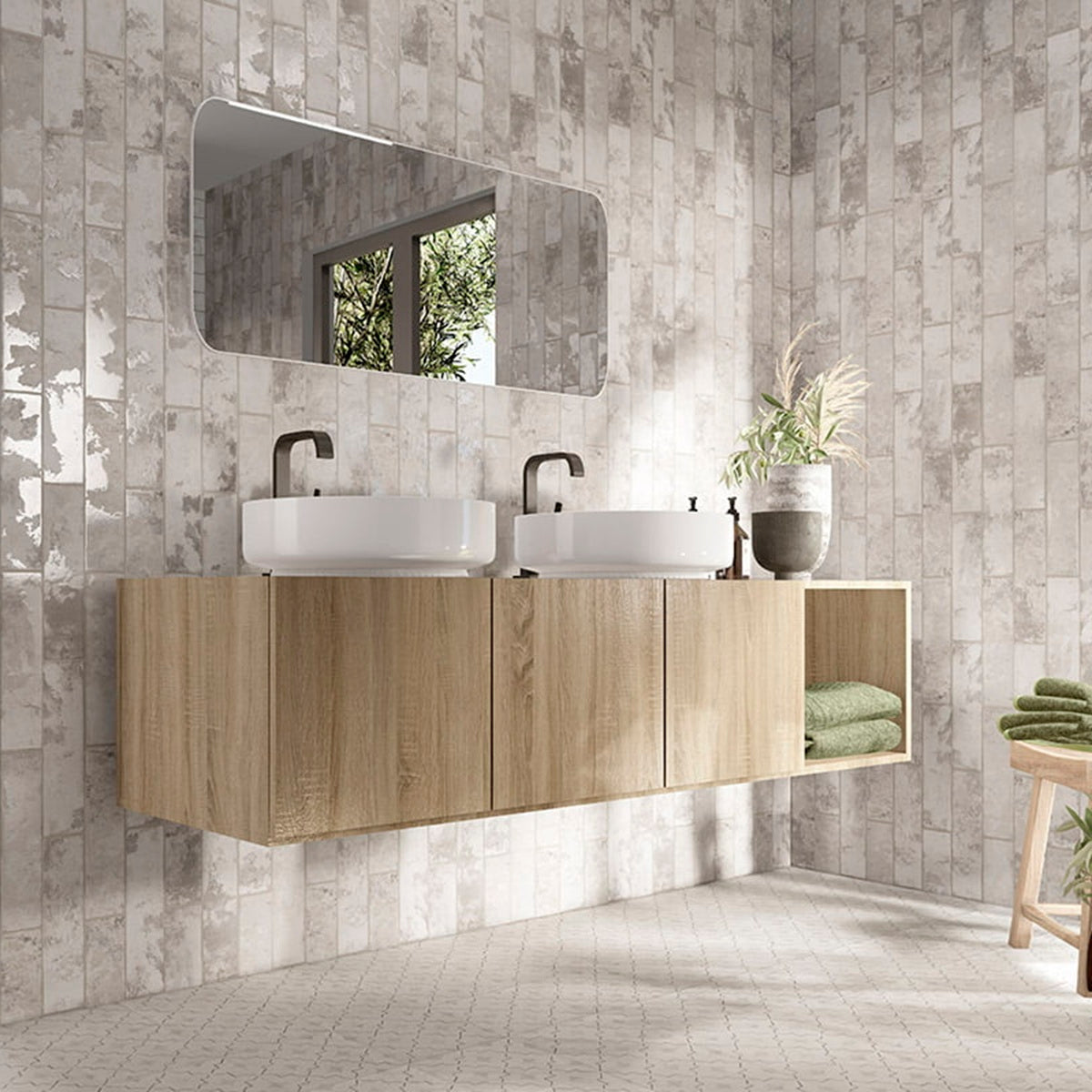 Faience Murale Effet Zellige Bayonne Grey 7,5x30 cm de Mainzu