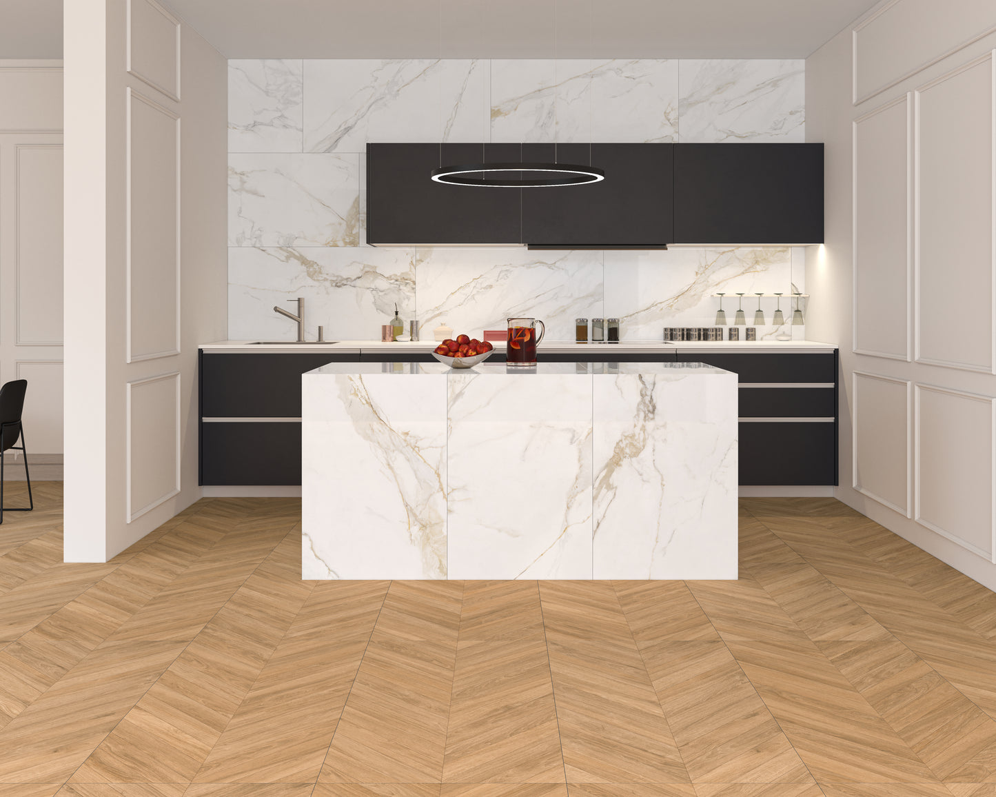 Effet Marbre Blanc et Or Mat ou Brillant Marshall Gold 75x75 cm de Ecoceramic