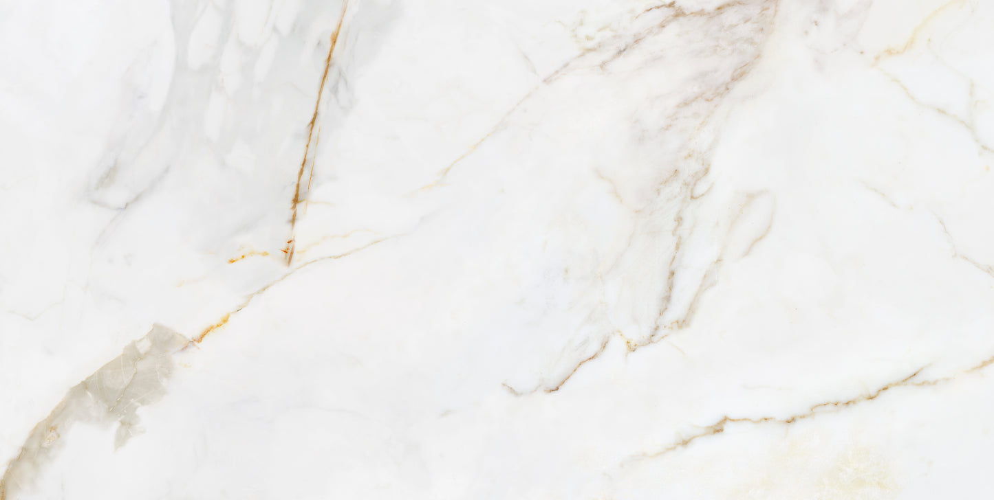 Carrelage Effet Marbre Blanc et Or Marshall Gold Mat ou Brillant 120x120 cm
