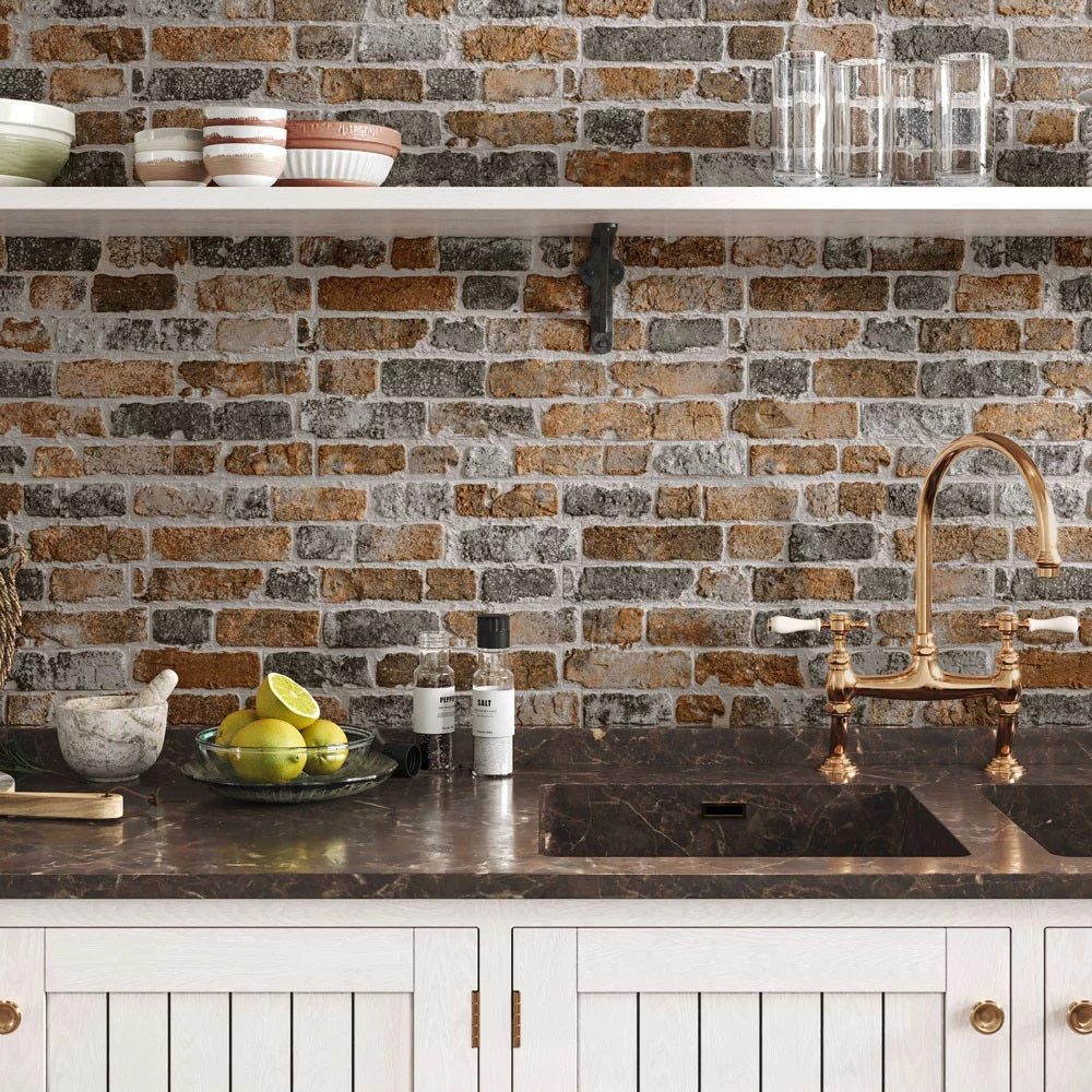 Carrelage Parement effet Brique Pierre Mural Manhattan Marron 31x56 cm de Realonda