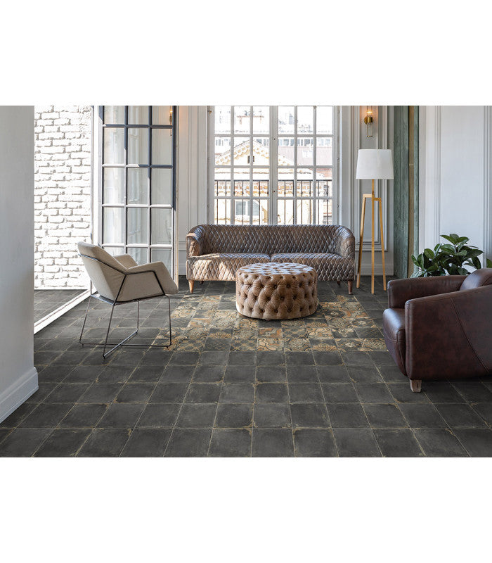Carrelage Effet carreaux de ciment vieilli Canaletto Nero 20x20 cm de Mainzu
